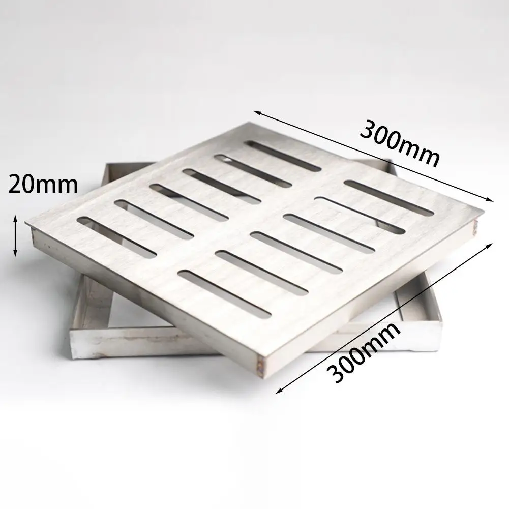 1pc Stainless Steel Drain Grate Outdoor Drainage Cover Channel Grate Double-row Hole Rainwater Floor Drain With Frame