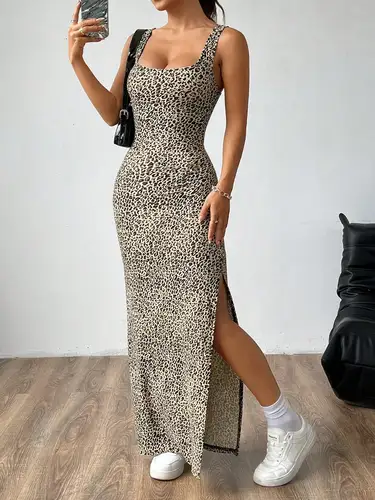 Comercio exterior Europa y América vestido ajustado con estampado de leopardo novedad de verano estilo picante falda con tirantes para chica falda larga para mujer