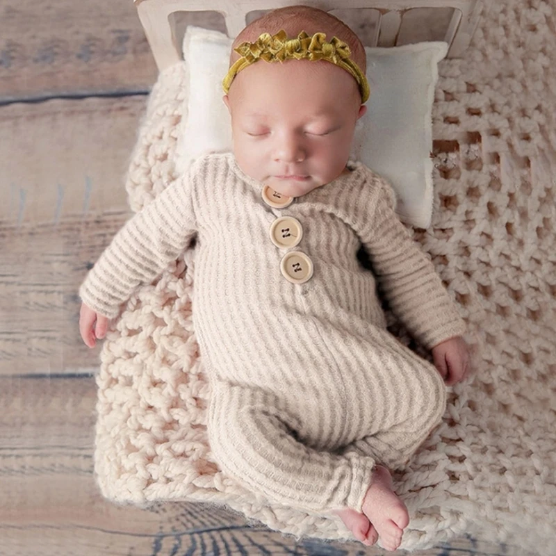 Pasgeboren fotografie gebreide romper omkeerbare kleding foto rekwisieten babyfoto outfit Q81A