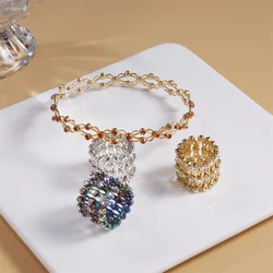New Design Magic 2 in 1 Folding Retractable Ring Zircon Multilayer Twist Rings for Women Girl Charm Bracelets Fashion Jewelry