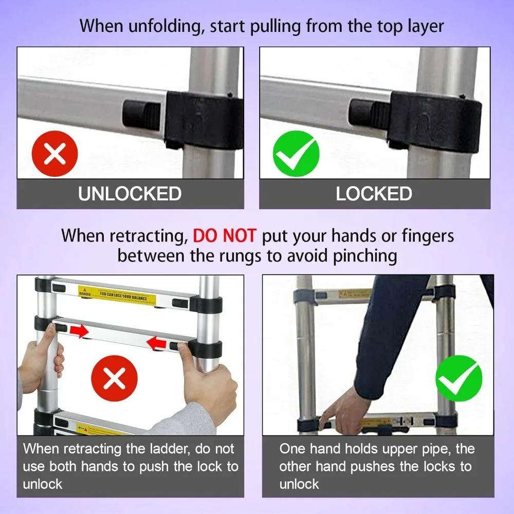 سلم تصغير عالي التحمل بطول 8.5 قدم - سلم تمديد قابل للطي محمول مع سعة تحميل 330 رطل للاستخدام المنزلي