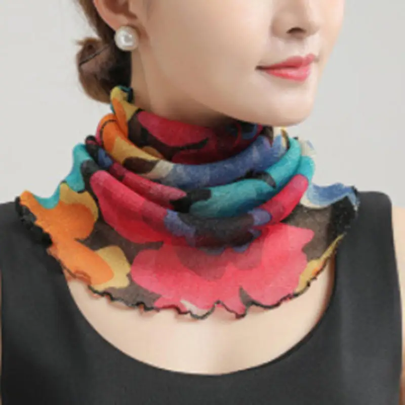 Spring Summer Chiffon Neck Collar Scarf Women Head Thin Sunscreen Variety Small Silk Anti-UV Scarf Mask Multi-Function Scarf image 3