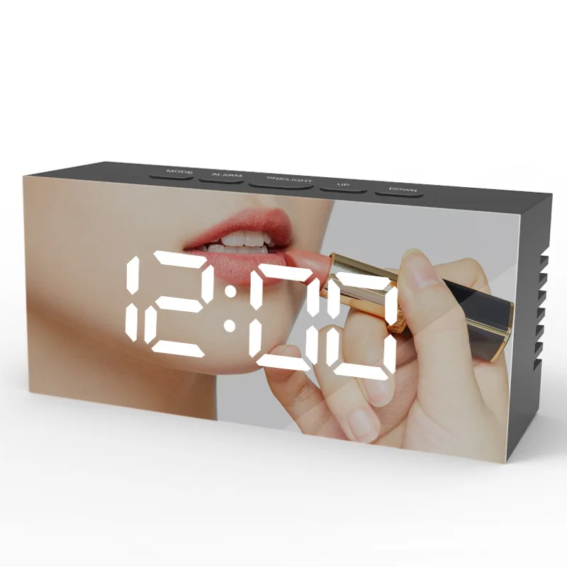 LED digital electronic mirror alarm clock desktop small alarm clock electronic clock