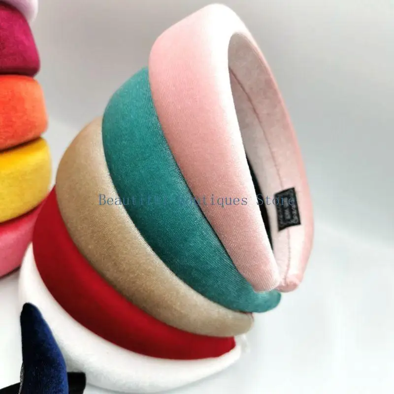 

U4LF 11 Colors Women Padded Wide Sponge Headband Glitter Velvet Sweet Candy Color Hai