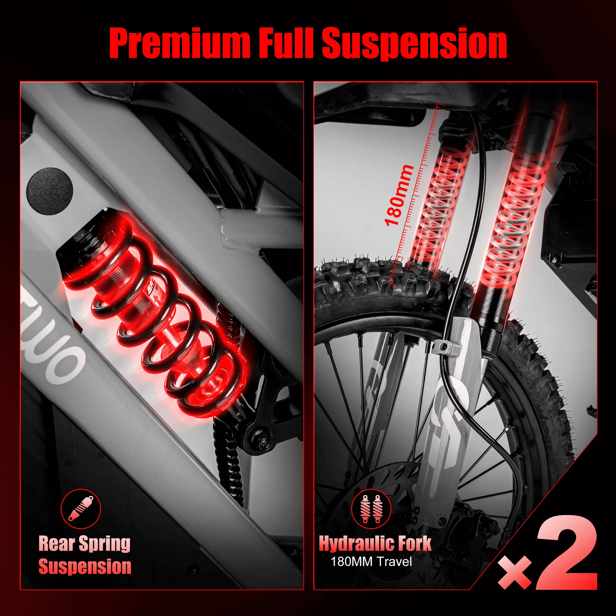 EOEOTWO GT07 دراجة ترابية كهربائية للبالغين محرك Peak-4000W بطارية 60V35AH بحد أقصى 45 ميجابكسل و50 ميل، دراجة كهربائية للكبار بإطار سميك