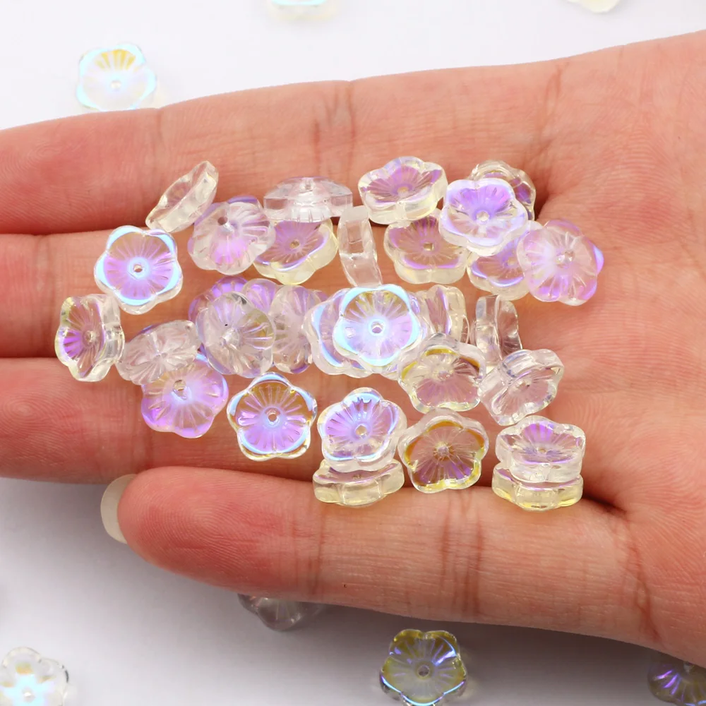 50-100pcs 8/10mm Transparent Flower Lampwork Beads Flower Shape Glass Beads For Jewelry Making Hairpin Handmade DIY Accessories