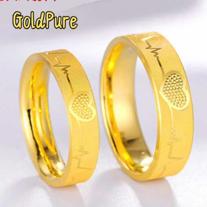 

Goldpure Luxury 24K 9999 Pure Gold real gold Men's and women's closed ring bang heart-shaped couple ring
