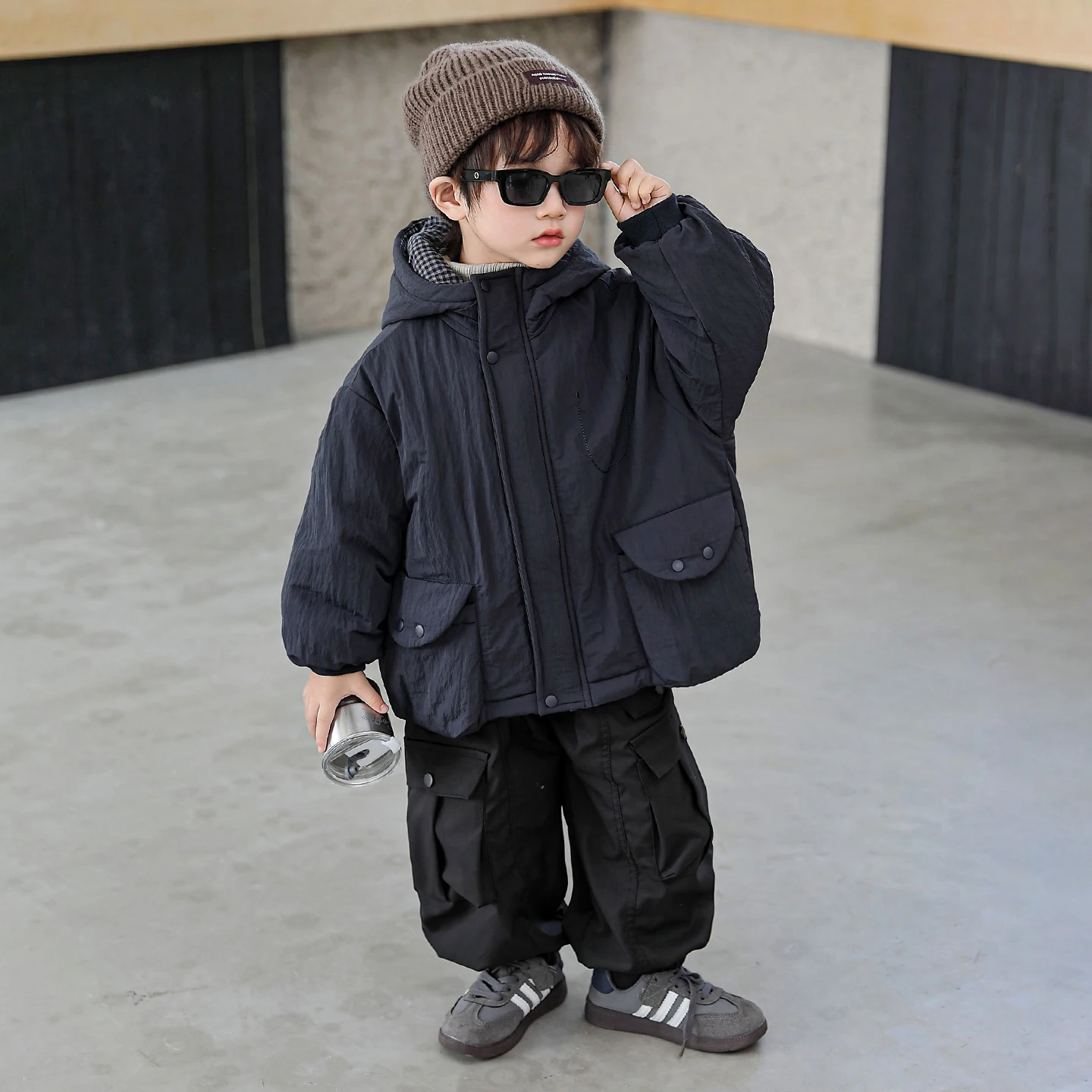 

Утепленная флисовая парка в клетку для мальчиков, осенне-зимняя новинка, детская зимняя одежда, хлопковая пуховая куртка