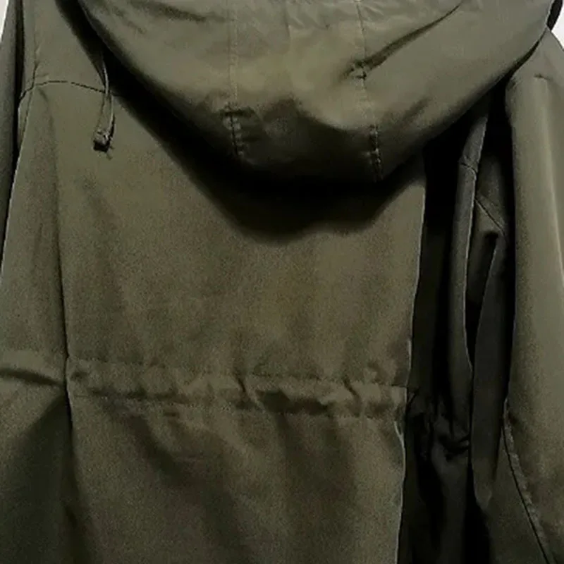 Gabardina con capucha de diseño suelto para mujer, abrigo coreano de retales, talla grande 5xl, ropa de calle, chaquetas informales, rompevientos,