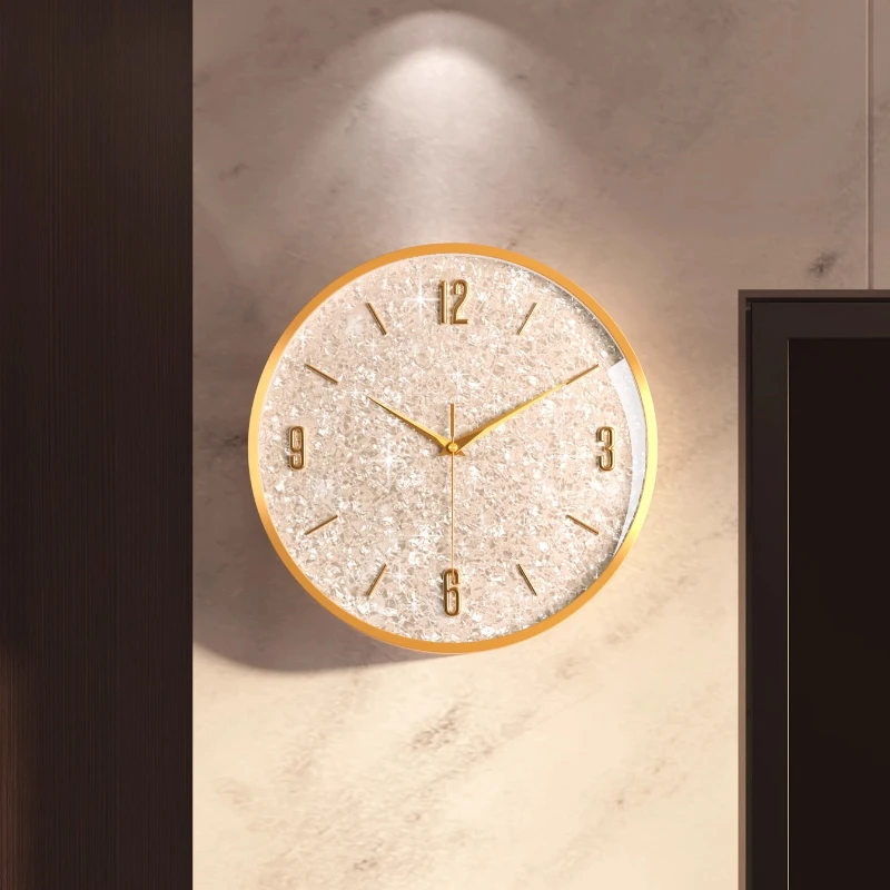 Gold Frame Shiny Dial Wall Clock Modern and Simple Home Decoration Fashionable Living Room Home Clock Decor