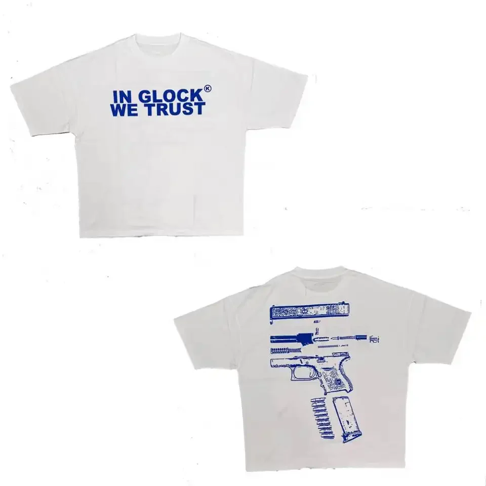 

Kixkz Fashion Brand Women's T-shirts IN GLOCK WE TRUST Letter Printed Short-sleeve T-shirt for Women Tops Tees