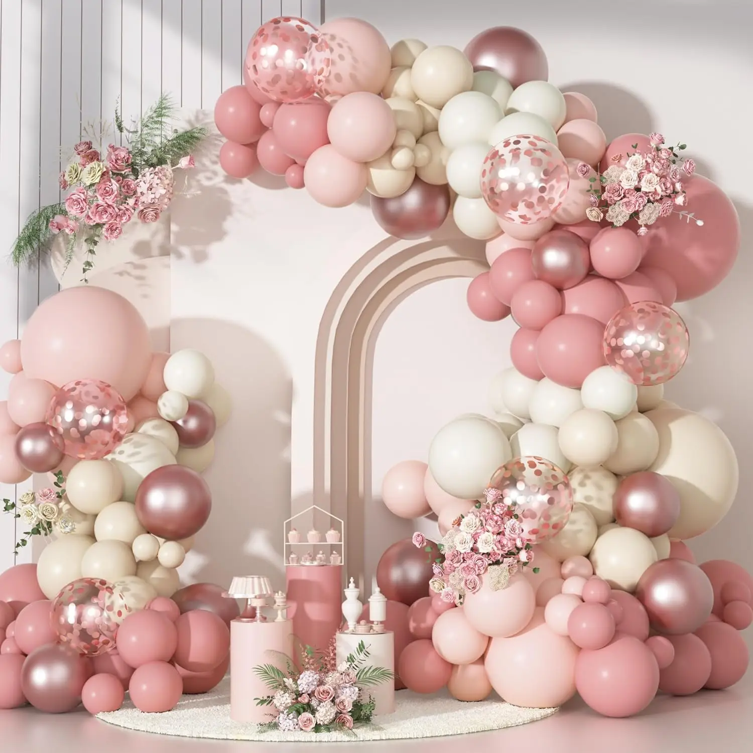 Kit d'arche de ballons rose bohème, ballons blancs sable et or rose pour la décoration de baby shower, mariage, fête prénuptiale, anniversaire