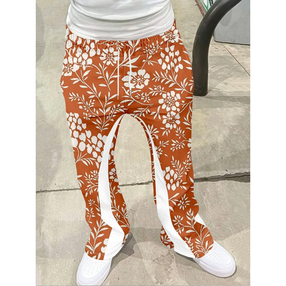 

Sweatpants Men Pants Men's Casual Street Style Trendy Cross Print Fashionable Slightly Flared Black and White Color-Block Design