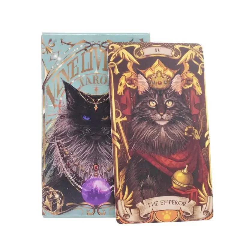 

Nine Lives Cat Tarot Cards 78Pcs Fate Divination Edition Borad Games Oracle Cards for Cat Lovers and Spiritual Seekers