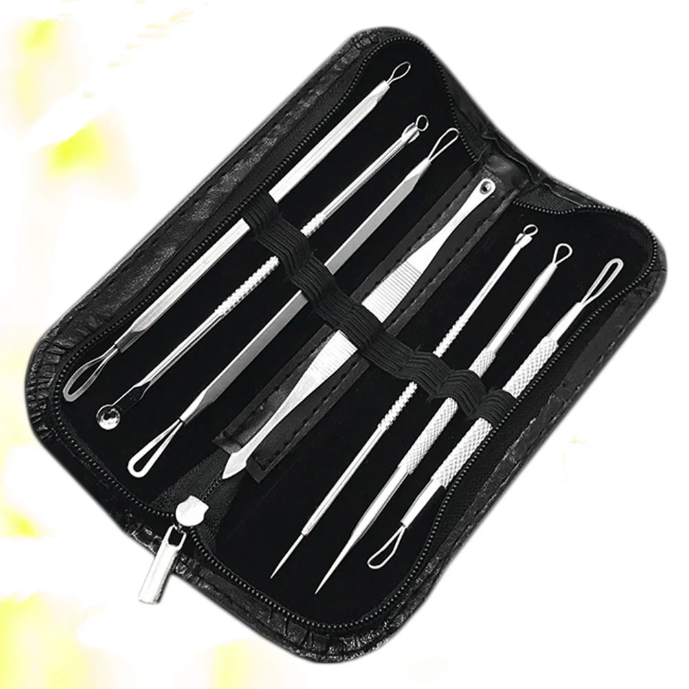 7Pcs Gradient Color Blemish Remover Blackhead Cleaning Tweezers Stainless Steel Pimple Needles Kit Multifunctional Facial Care B