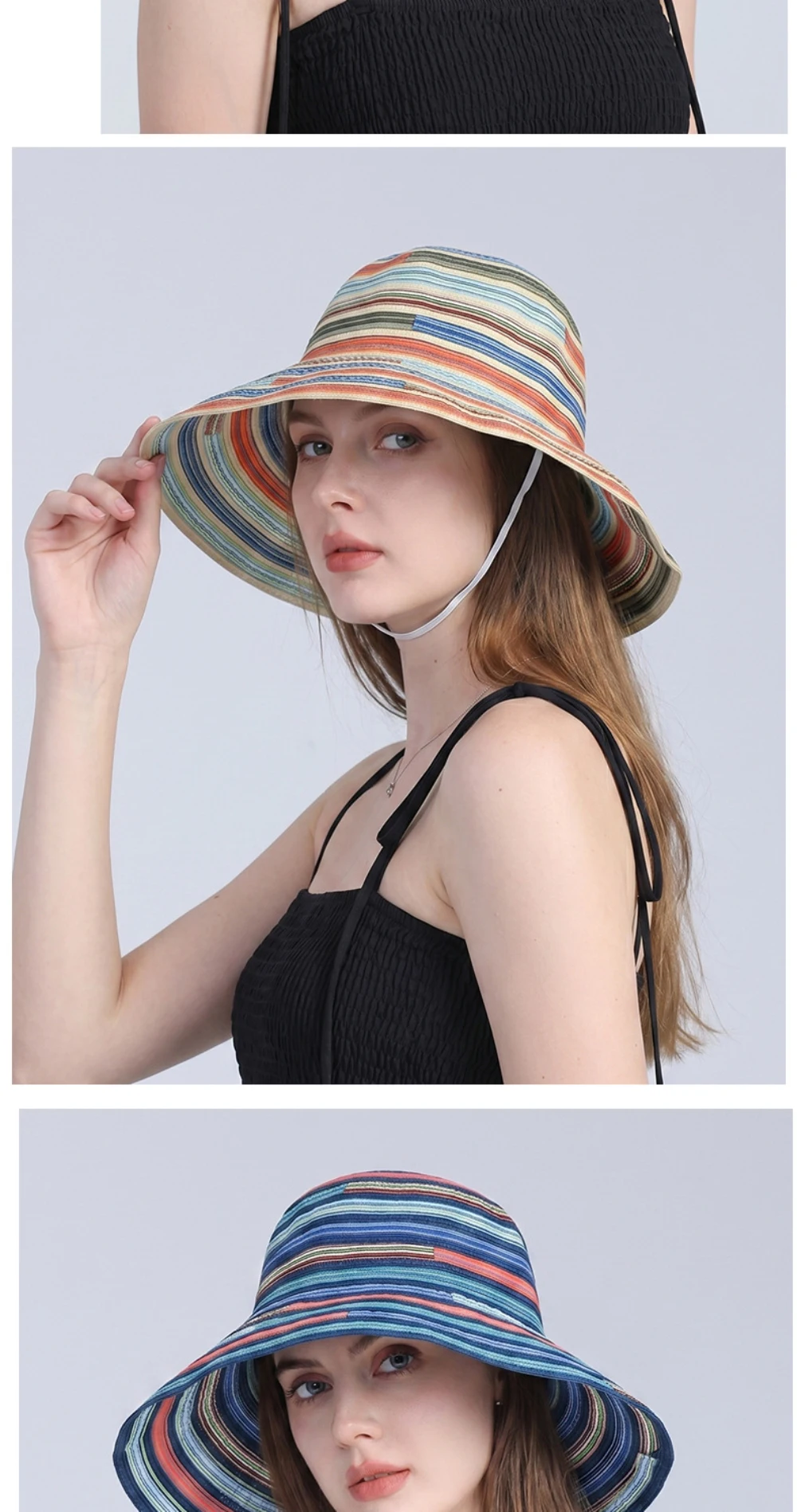 HT5134 Frühling Sommer Sonnenhut für Damen, faltbarer Strandhut mit breiter Krempe, UV-Schutz, Bucket Cap, 2026 Neu, bunter Damen-Bucket-Hut – Detail 8