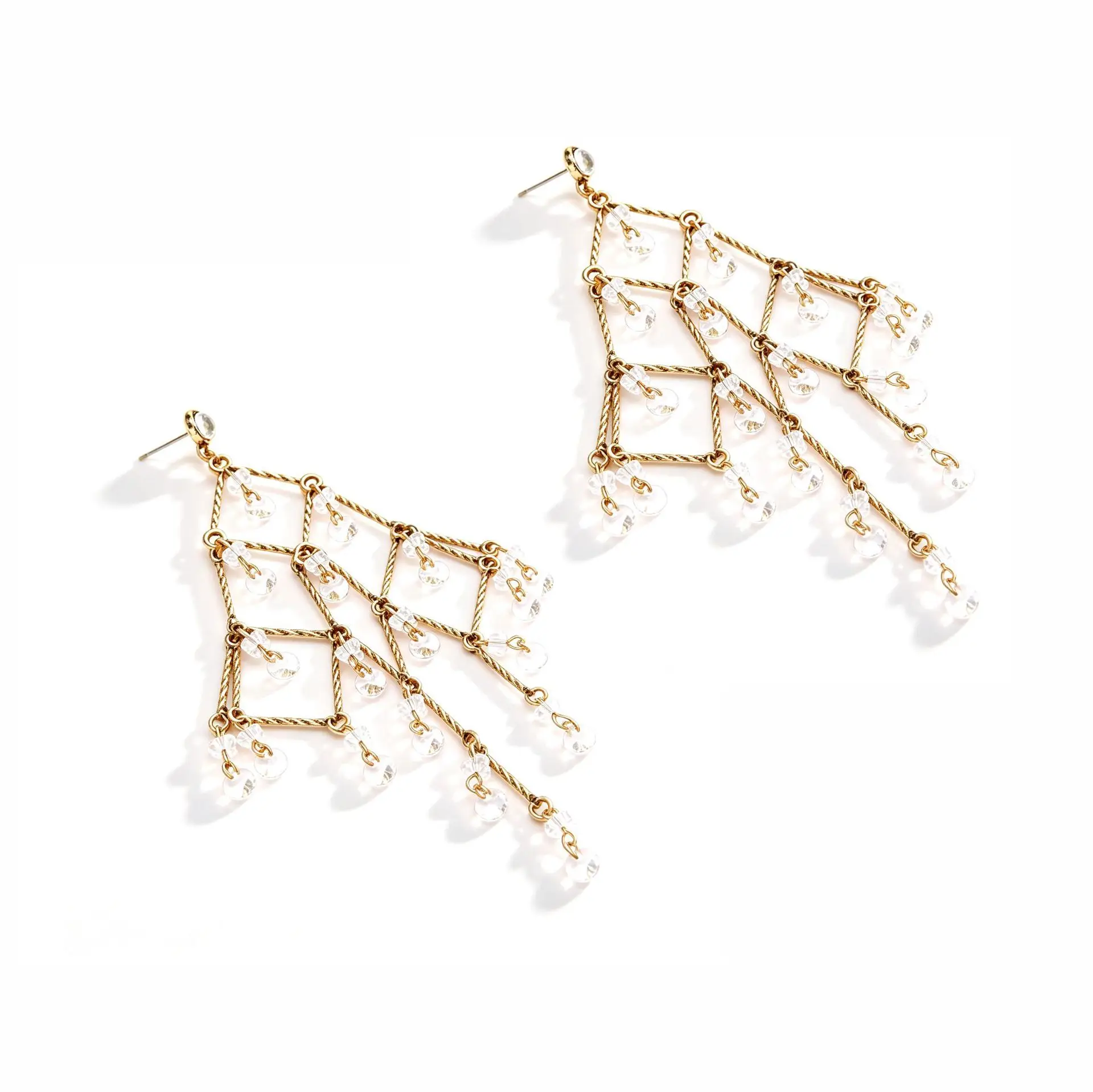 Vintage Gold Metallketten Quasten Ohrringe mit Klaren Kristallen für Damen, Lange Hängeohrringe, Statement-Schmuck Geschenke – Detail 5