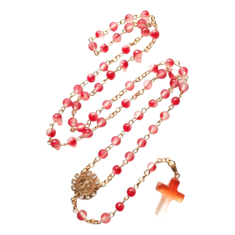 Прозрачные стеклянные бусины, ожерелье с четками и христианскими крестами, кулон, ювелирные изделия