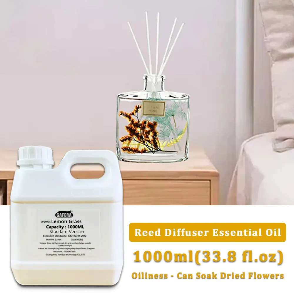 GAFERA 1000ml(33.8 fl.oz) Lemon Grass/Rose Flameless Aroma Essential Oil - Reed Diffuser Oil, No Fire Aromatherapy Essential Oil