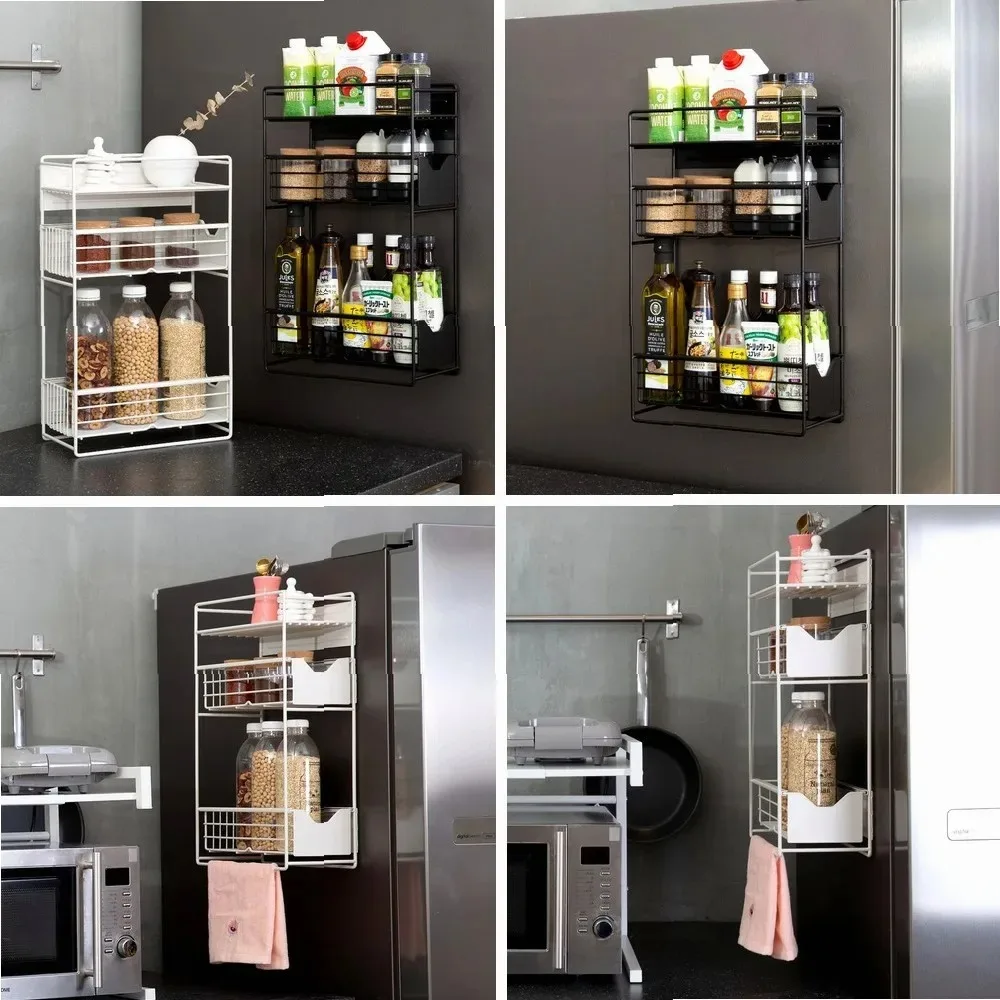 

for Refrigerator 3-Tier Magnetic Storage Rack, Side Organizer for Freezer & Washer, Kitchen Utility Shelf