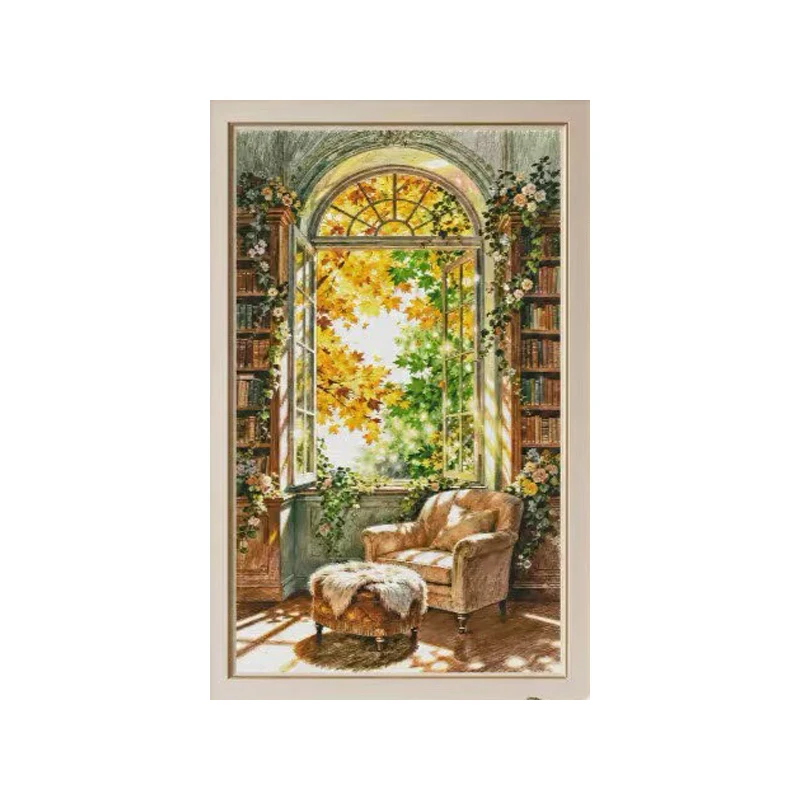 

ZZ8624 - Autumn Sunshine Study Room 14CT 16CT 18CT Stamped Canvas Cross Stitch DIY Set Needlework Embroidery 114 Colors