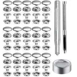 103pcs Stainless Steel Snap Fastener Kit 15mm Snap Button Press Stud Cap with Tools for Marine Boat Canvas Bag Leather DIY Craft
