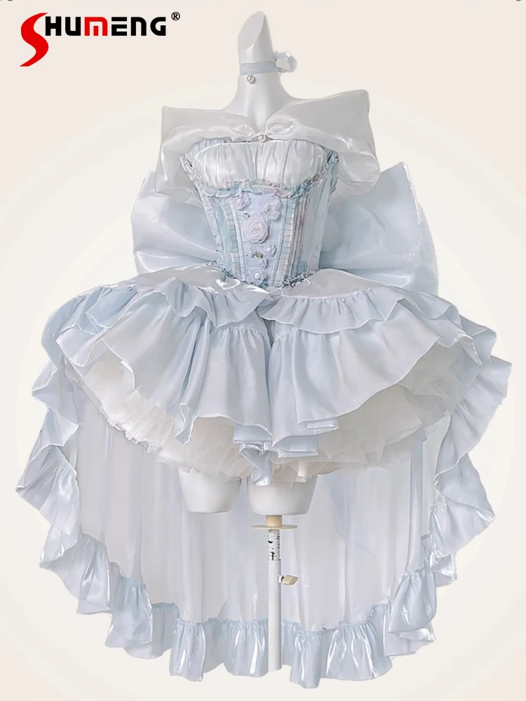 

Heavy Industry Elegant Sweet Socialite Princess Party Dresses High Waist Slim 3D Big Bow Trailing Lolita Fluffy Mini Dress Women