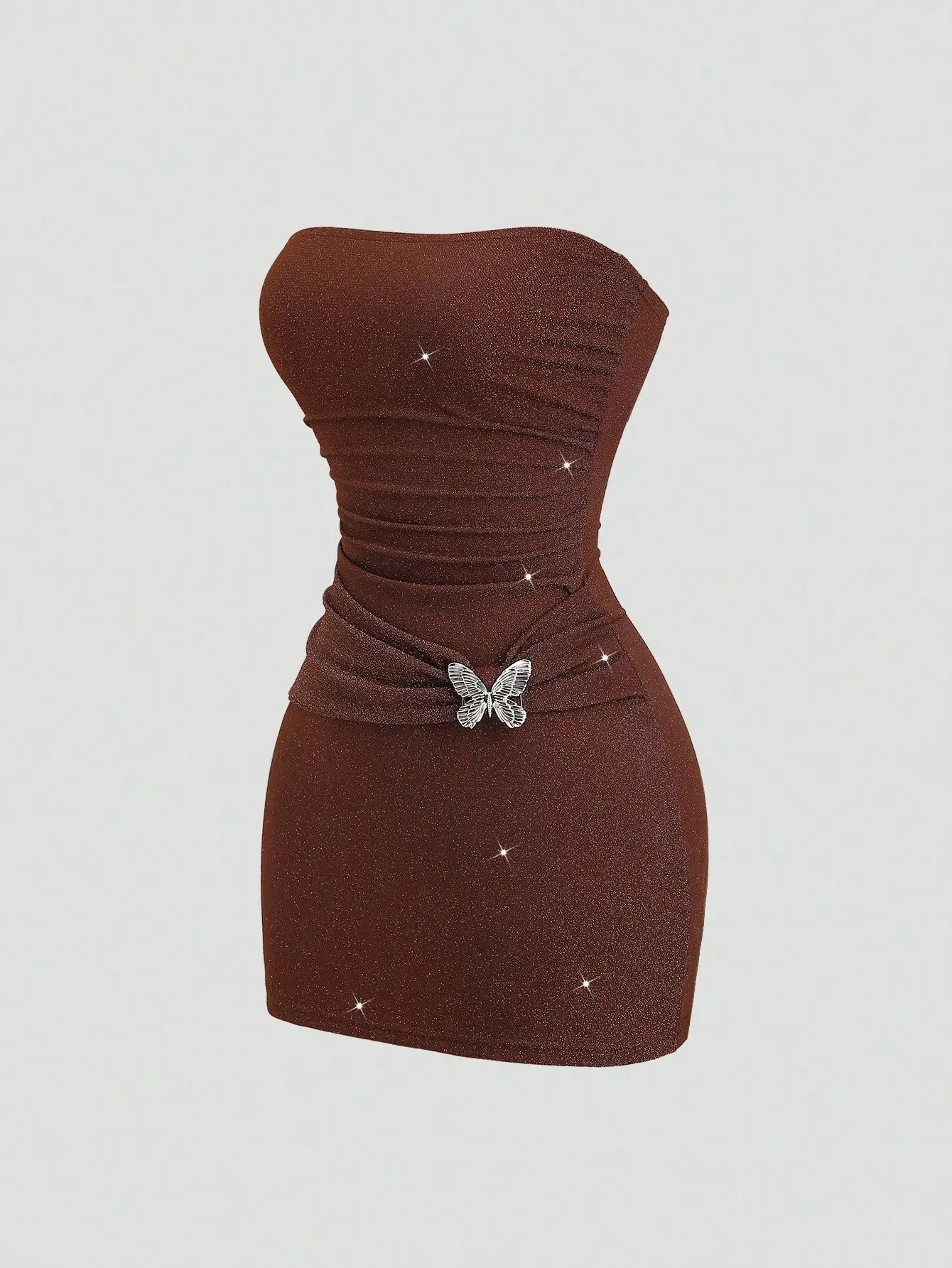 

Металлическое блестящее мини-платье-бандо с застежкой-бабочкой на талии, облегающее, для любого сезона