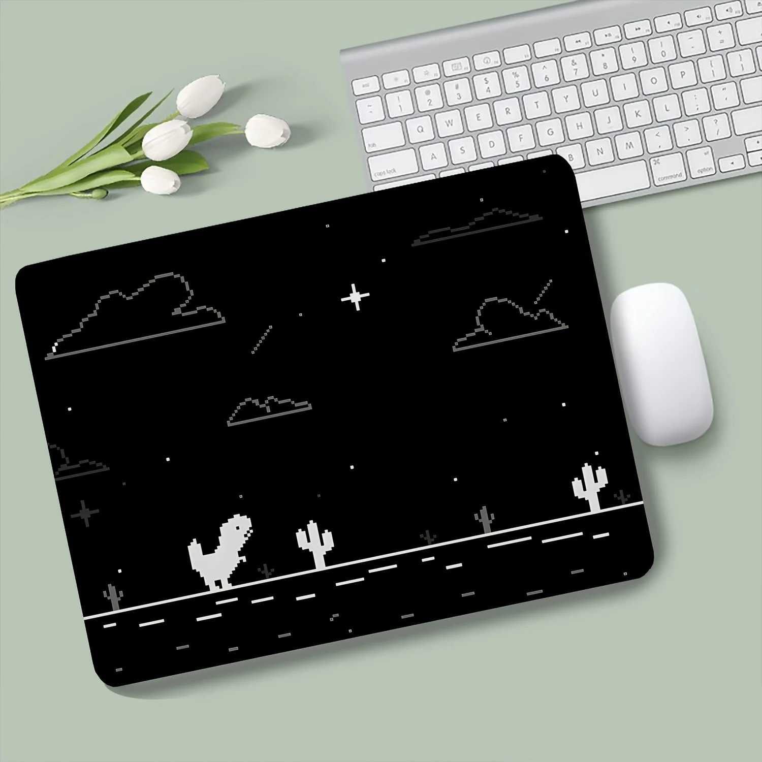 Black Pixel Desert Dino Gaming Mats Desk Pad Small Mouse Pad Rubber Anti-Slip Edge Locking Laptop Office Mat PC Accessories
