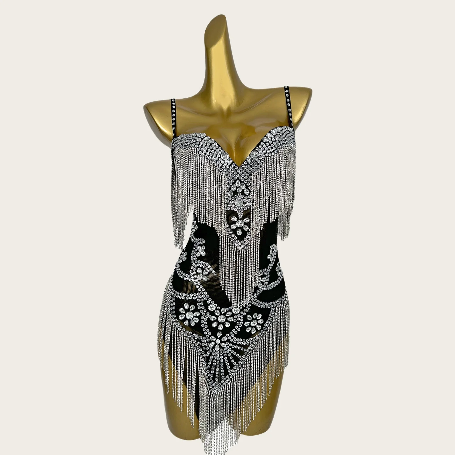 Yelian Luxury Rhinestone Tassel Sparkly Mini Dress Sexy Women Latin Dance Wear Party Outfit Evening Dress Celebrate Prom Couture