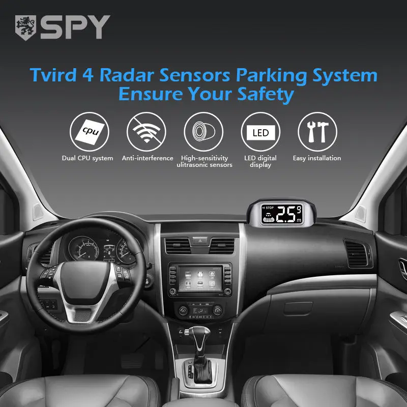 IP66 Waterproof Precise distance reporting Car reversing radar system with 4 sensors & LCD screen & millimeter microwave buzzer
