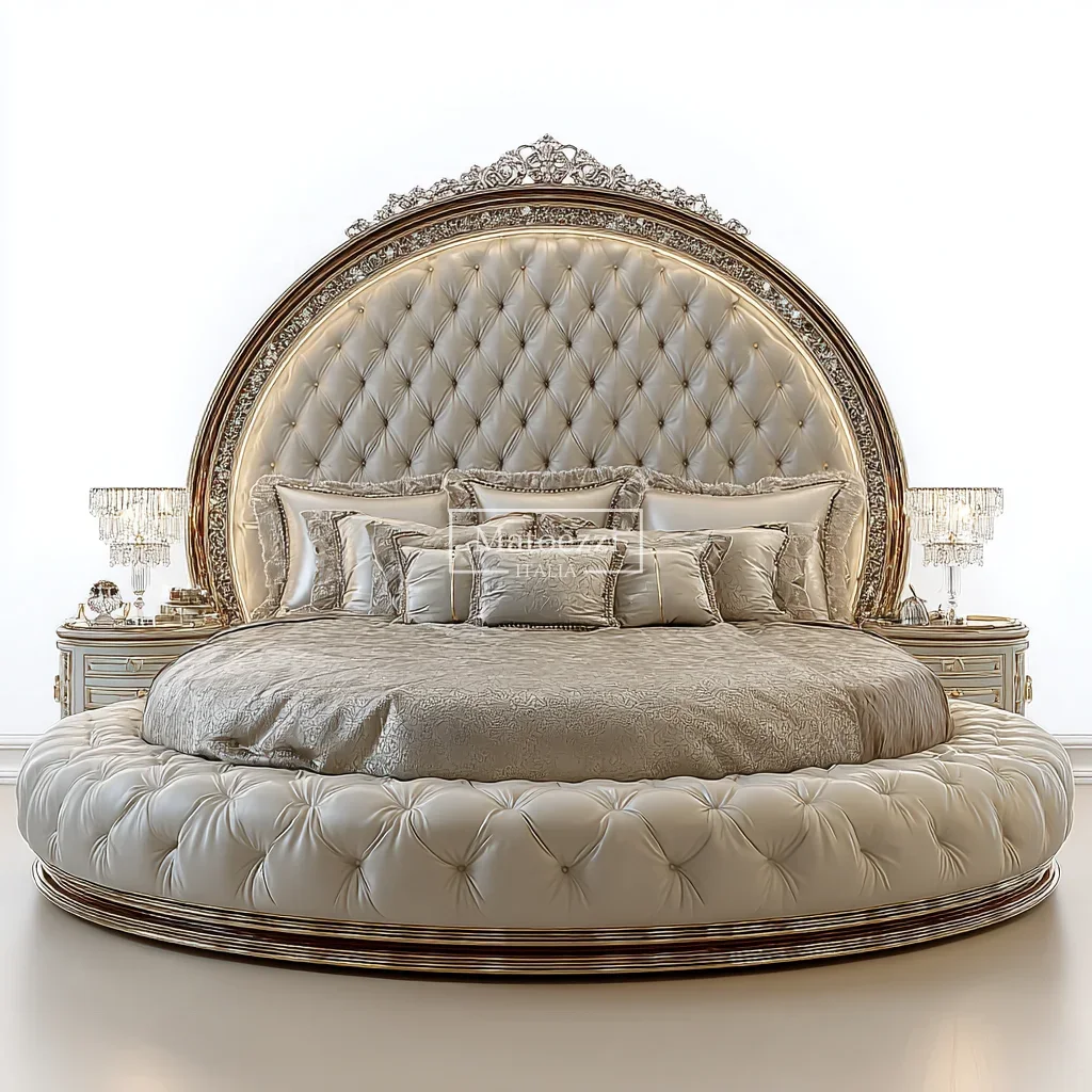 Luxury Crystal Tufted Bed Oversized Mirror Headboard Royal Baroque Velvet Upholstery for Home Hotel Elegant Bedroom Furniture