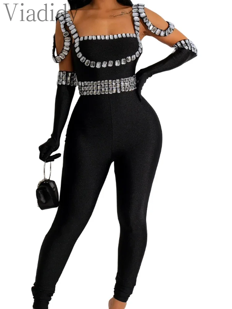 

Rhinestone Long Pants Jumpsuits Womens Skinny Jumpsuits Sexy Night Club Rompers
