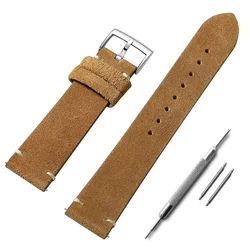 Suede Leather Strap Watch Band Vintage Bracelaet Handmade Stitching Wristband 20mm