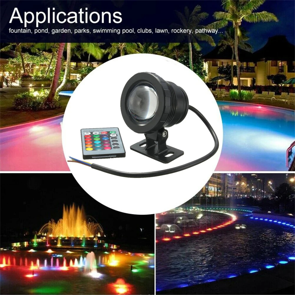 Luces LED subacuáticas para fuente de jardín, 110V, 220V, 10W, RGB, multicolor, resistente al agua