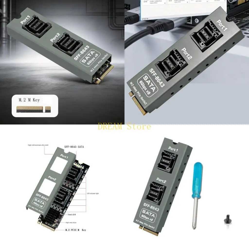 Internal Storage Board with SFF-8643 Pair, M.2 M-Key Host Adapter, Light, and Mounting Screw for Organized Drive Layouts and