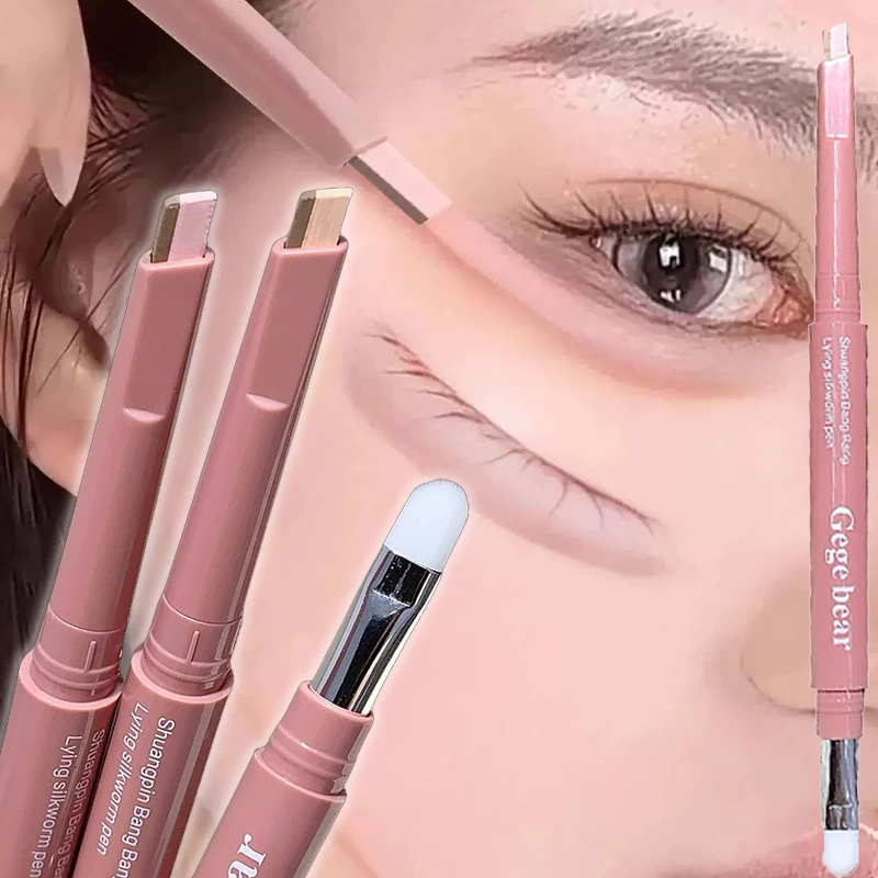 3D Eye Brightening Lying Silkworm Pencil Dual Color Eye Highlighter Shadow Stick With Brush Nude Pink Aegyo Sal Contour Makeup