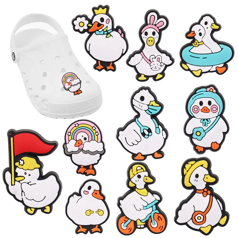 Good Quality 1-10pcs PVC Shoe Charms Animal Cute White Duck Accessories DIY Shoes Buckle Ornaments Fit Wristbands Kids Gift