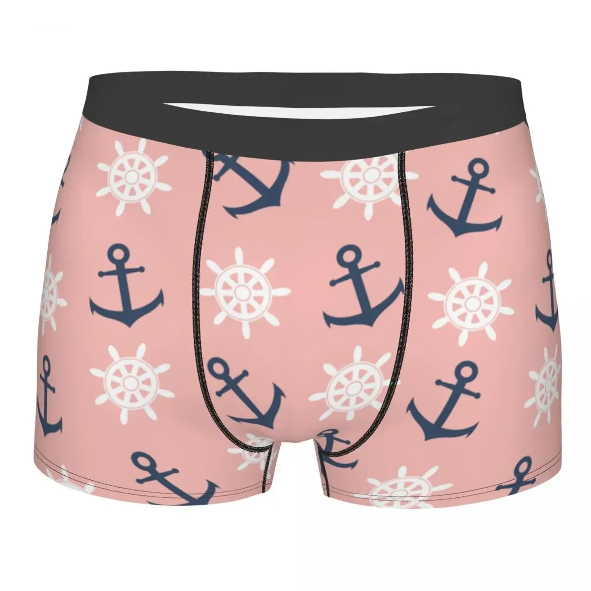 Men's Navy Blue Anchor And Wheel Pattern Underwear Funny Boxer Shorts Panties Homme Soft Underpants