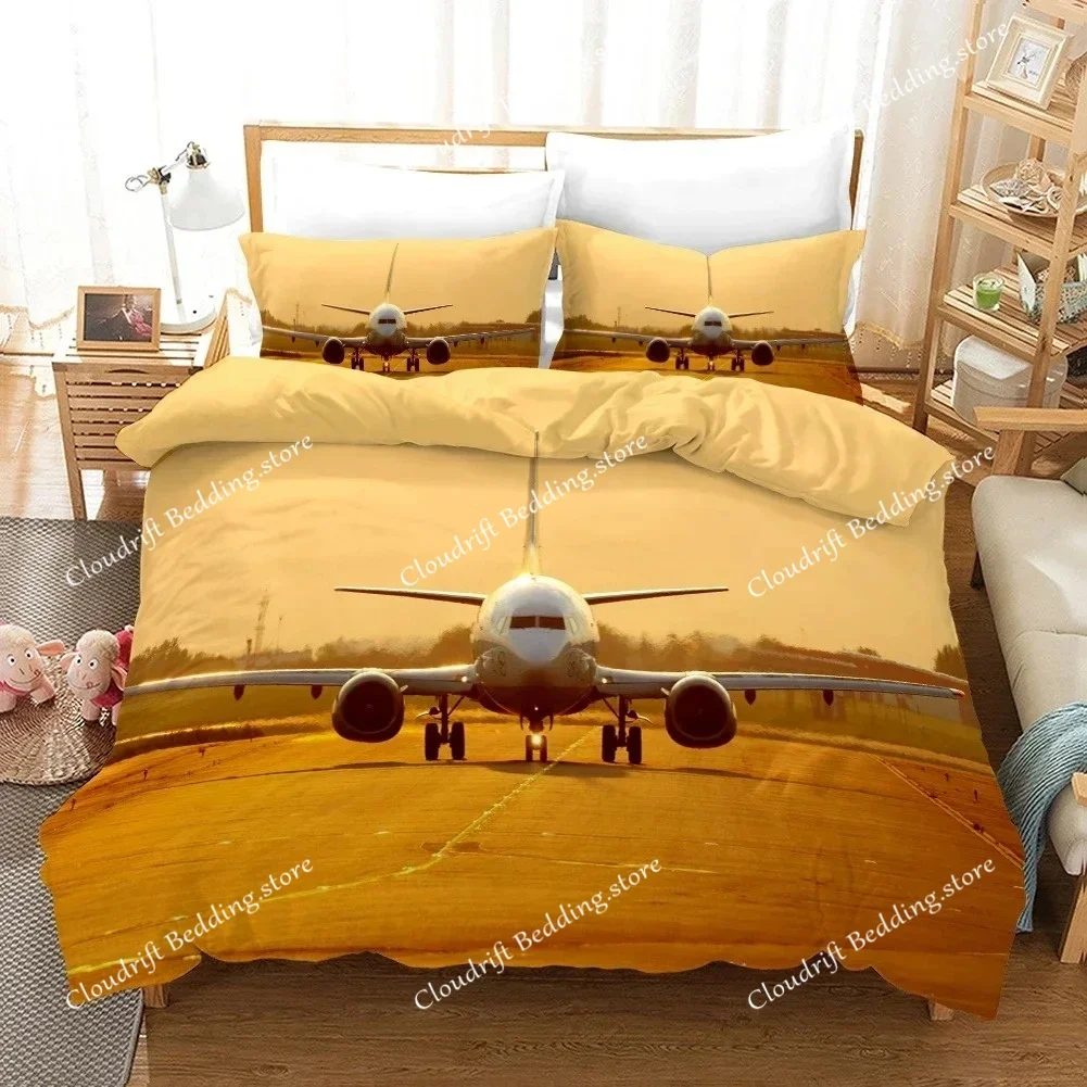 Aircraft Duvet Cover Flying Plane Bedding Set for Boys Girl Polyester Airplane Print Comforter Cover Double Queen King Size