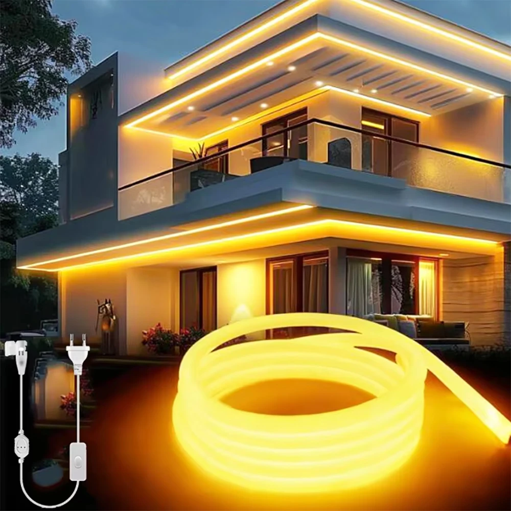 Outdoor Garden Lighting COB LED Strip with Switch Neon Light Tape 110V US,220V EU Plug Lawn Lamp For Ceiling Christmas Decoratio