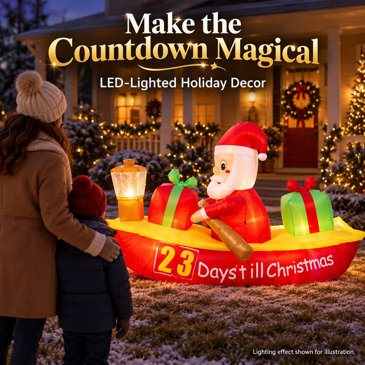 2.1M Christmas Inflatable Santa Claus Rowing Boat with Countdown LED Lights Outdoor Garden Yard Lawn Holiday Party Decoration