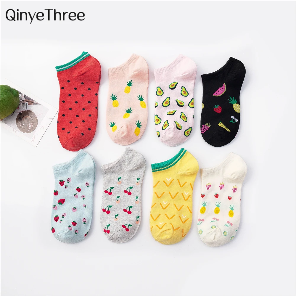 

New Cute Art Fresh Happy Fruit Party Socks Comfortable Strawberry Cherry Avocado Pineapple Watermelon Cotton Sokken Dropship