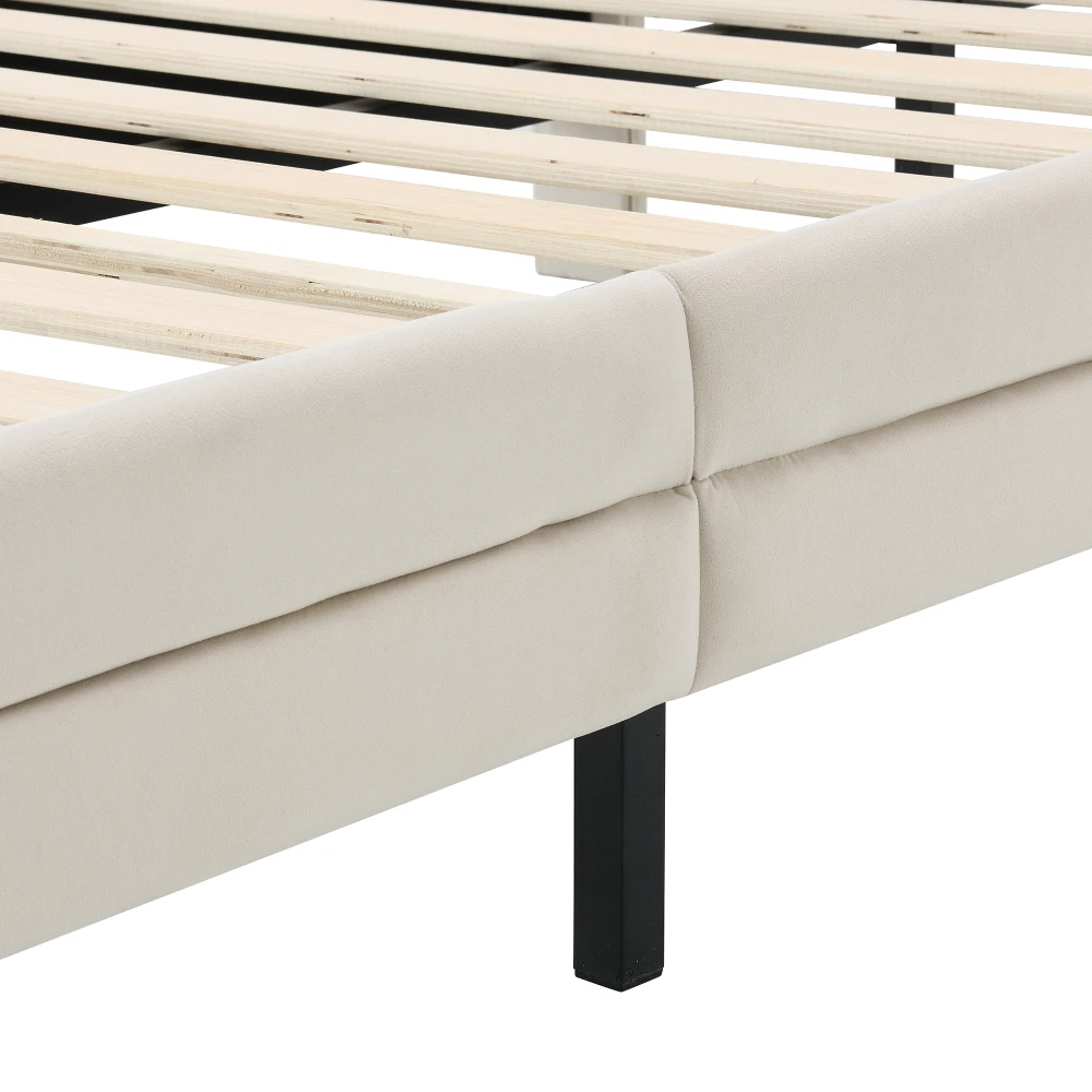 PINGGO Beige Samt Einzelbett 90x200cm Wolkenförmiges Kopfteil Farbwechsel-LED-Streifen Holzlatten Kinderbett Ohne Matratze – Detail 19