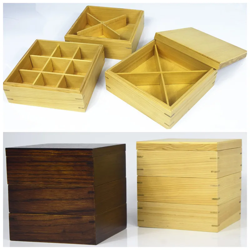 Three-layer Wooden Lunch Box Japanese Bento Box Solid Wood Frame Snack Box Sushi Storage Lunch Box Bento Box