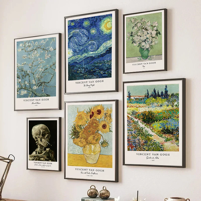 Impresiones en lienzo de Vincent Van Gogh, paisaje de flores de noche estrellada abstracta, póster artístico de pared para sala de estar, dormitorio, decoración del hogar