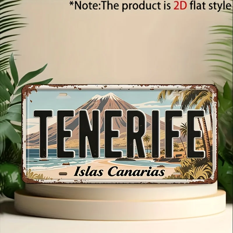 2D Flat 1pc Vintage Tenerife Canary Islands Metal Decorative Plaque, Suitable for Men'S Caves, Garages, Bars, Homes