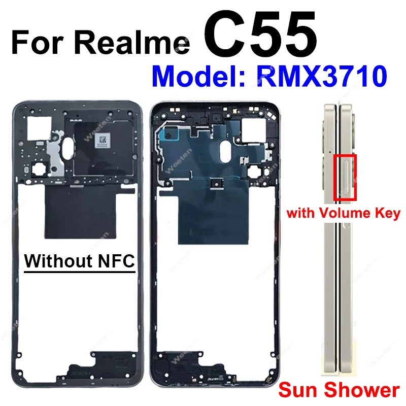 Środkowa obudowa do Realme C53 C55 RMX3760 Wymiana pokrywy obudowy środkowej ramki — zdjęcie produktu 4