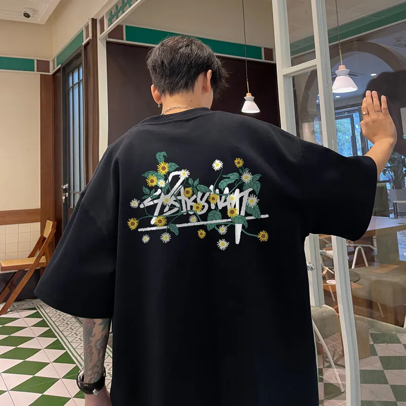 

Men's Oversized T-shirts 5XL White Cotton T Shirt for Men Casual Summer Wear Letter Floral Print Fashion Tee Shirts Men Clothing