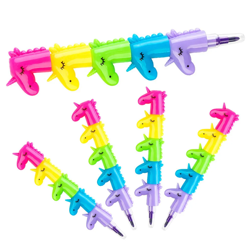 

4Pcs Stackable Buildable Crayons Unicorn Theme Rainbow Colors Animal Horse Design Fun Coloring Set for Kids Toddlers Birthday